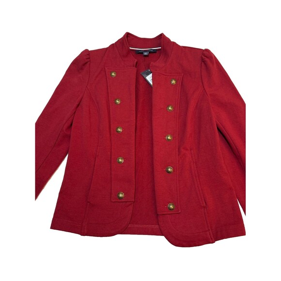 Tommy Hilfiger Red Ponte Knit Military Blazer Jacket Vintage Cotton Women Small - Picture 2 of 5